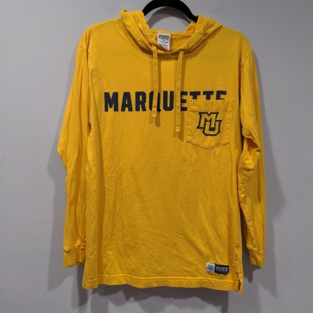 PINK VS Marquette University Hooded Long Sleeve Tee Size S College Golden Eagles